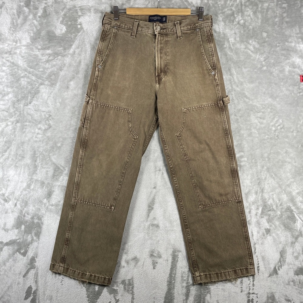Abercrombie & Fitch Baggy Carpenter Pants Mens 28x28 Brown Double Knee Denim